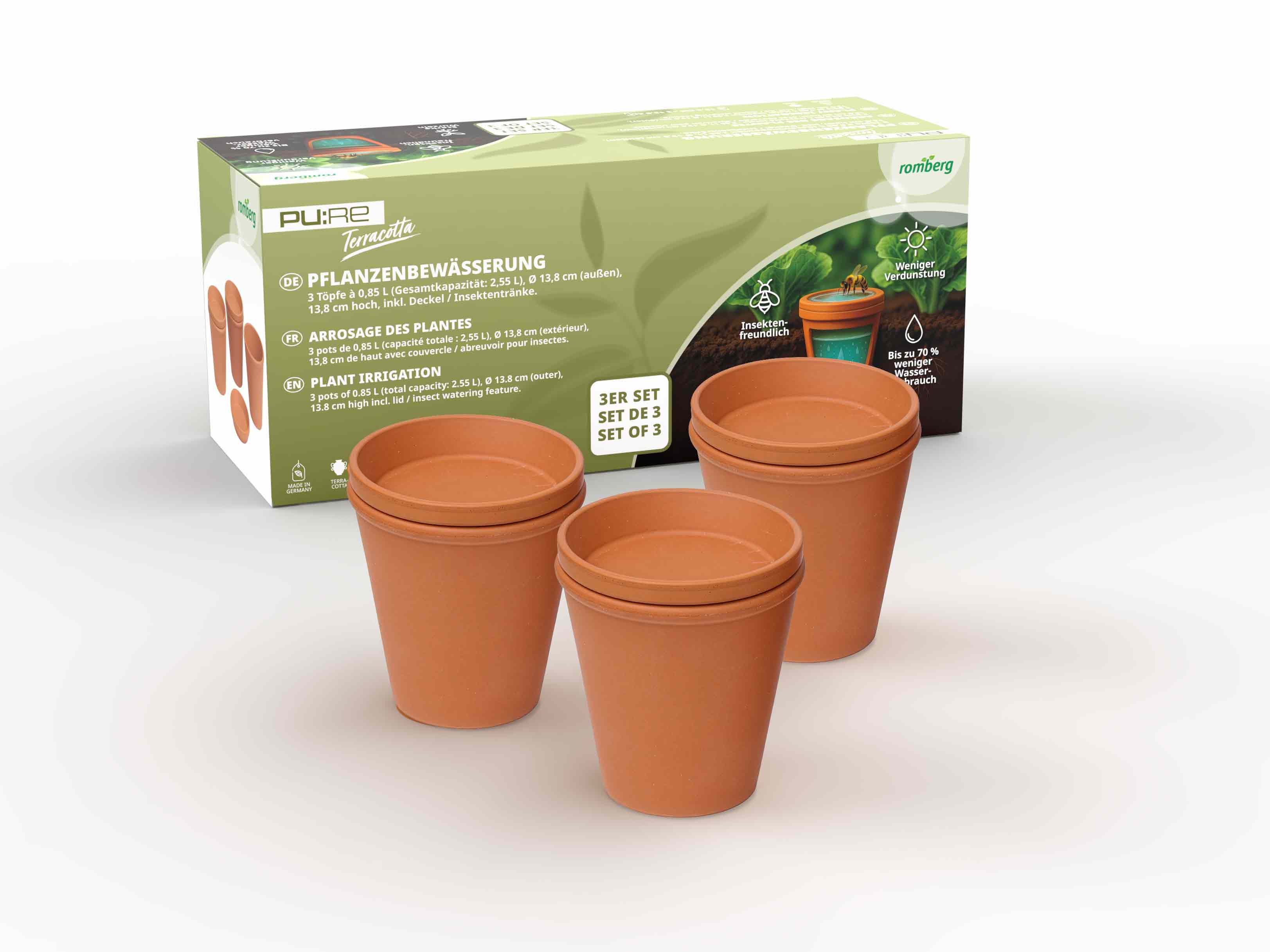PU:RE Terracotta Pflanzenbewässerung – 3er-Set (0,85 L)